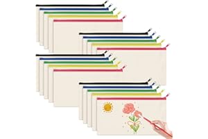 Auidy_6TXD 20 Stück DIY Blanko Stoff Federmäppchen, Bunt Blanko Stoffbeutel Mit Reißverschluss, Mäppchen Reise Kosmetiktasche Klein Stoffbeutel zum Bemalen Dokumententasche zum Aufbewahren 21 x 12 cm