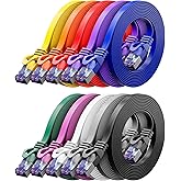 deleyCON 1m Flat CAT7 Network Cable 10 Gbit/s, 10 Units - Multicolor | Long Flat RJ45 Ethernet Patch Cable Gigabit LAN Intern