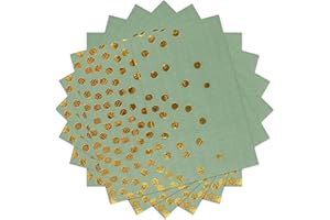 EVYIENEN 40 Rattenschwanz grün und Gold Geburtstag Servietten,33x33cm Papier Party Servietten，für Junge Mädchen Geburtstag Party Deko