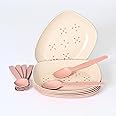 Eha Earth-Friendly Small Snack Serving Plates Set of 6 with Spoons | 6 inch | Plates Made with Bamboo Fibers & Rice Husk Fiber | Microwave Safe Plates | Dessert Plates | Innocent