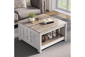 ‎YITAHOME YITAHOME Coffee Table, Square Living Room Table 2-Tier Coffee Table with Storage Space for Couch Bedroom, Sturdy Metal Frame, 80 x 80 x 45 cm