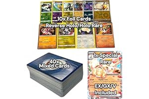 TCS GAMES Premium Card Bundle - 50 Cards Including 10 Holos + 1x Special Rare in Toploader Compatible With Pokemon TCG