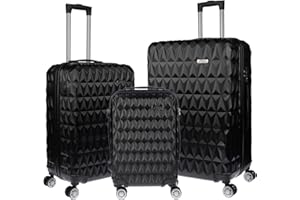 Christian Wippermann Juego de 3 maletas rígidas con ruedas, 4 ruedas, 360 grados, plástico ABS, M L XL, sonrisa, color negro, Negro , Smile, Bolsa de