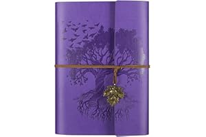 OMEYA PU-Leder-Tagebuch, Nachfüllbar, VintageTagebuch Reisetagebuch zum Schreiben, Reise-Notizbuch, Tagebuch, Geschenk für Mädchen, Jungen, Frauen, Männer, Blanko-Seitenm, A5 23.3 × 16 cm, Lila