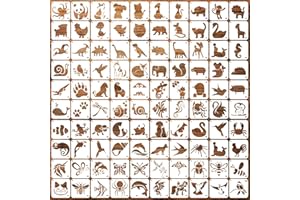 SRIZIAN 100 Pezzi Piccoli Stencil di Pittura in Plastica, 7.6x7.6cm Stencil Animali per Bambini Stencil Riutilizzabile Stencil da Disegno per Pittura su Legno Scrapbooking Fai-Da-Te