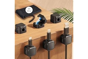 ADARPA 6 Clips Magnéticos Adhesivos + 30 Bridas Reutilizables Ajustables | Organizador Cables Escritorio, Oficina, Ordenador Práctico y Eficiente | Sujeta Cables Adhesivo | Todo Tipo de Cable