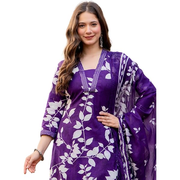 Veqreqmeq Ladi Cotton Flower Printed Women Purple Color Kurti with