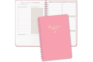 BIROYAL Agenda hebdomadaire non daté - Format A5 - Planning hebdomadaire avec liste de tâches - Large zone de notes - 52 feuilles en français - Couverture rigide