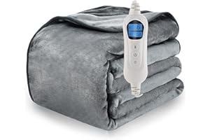 FLAREMORE Electric Heated Throw, 53"x73" Electric Blanket Soft Flannel Over Blanket with 6 Adjustable Temperature Levels, 1 To 12 Hours Timer, Fast Heating and Machine Washable Electric Over Blanket