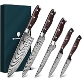 SANMEIHO Japanese Chef Knives Set of 5 | Stainless Steel Sharp Blade, Ergonomic Pakkawood Handle, Gift Box