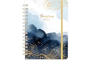 INDEME Terminplaner 2024 - Kalender 2024 von Januar bis Dezember, Ringbuch Wochenplaner 2024, blau, 21.3 x 14.7cm