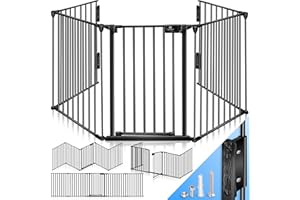 KESSER® Kaminschutzgitter mit Tür 305 cm Metall Ofenschutzgitter Laufgitter Laufstall Absperrgitter Tierschutzgitter Türschutzgitter für Kinder-Sicherung, 5-teilig Elemente (je 60 x 75 cm) Schwarz
