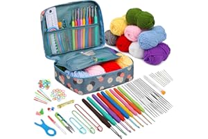 Doxiru 105-teiliges Häkelnadel-Set, Häkelset für Anfänger, 0,6 mm - 6,0 mm Ergonomisches Häkelnadel-Set Häkelnadel und Garn Strickzubehör mit Häkeltasche