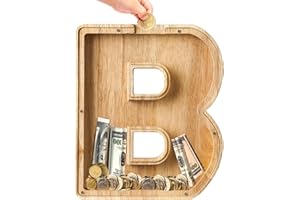Bemaystar Wooden Letter-Money-Box for Kids, Piggy-Bank Initial Letters, Kids Money Box Coin Bank, Birthday Gift for Kids