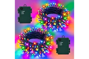 Gcstnn Fairy Lights Battery Operated 5M 50LEDs 2Pack, Multicoloured Battery Fairy Lights with Timer, Waterproof for Garden Christmas Bedroom Indoor Outdoor Xmas Tree Decorations