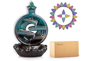 Homavit Porta incenso a cascata, Fontana incenso cascata, Backflow incense burner in ceramica,con 100 Coni d'Incenso + 30 Bastoncini, Ruciatore di incenso a flusso inverso (Blu)