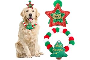Yesaler Weihnachts-Hundehalsband-Mützen-Set Hundehalsband Weihnachten Plüsch Niedliches Weihnachtshalsband aus Plüsch für Kätzchen (Weihnachtsbaum/L)