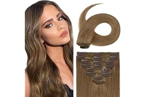 UK FASHION SHOP 8pz Extension Capelli Veri Clip, 35cm Extension Clip Capelli Veri, 60g Remy Umani Naturali Capelli Extension Con Clip #6 Castano Scuro
