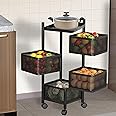 Kuber Industries Storage Rack | 4-Layer Square Multipurpose Storage Trolley with Wheels | Revolving Vegetable Kitchen Rack | Kitchen Cabinet Spice Rack | Metal Fruit Storage Rack | Black