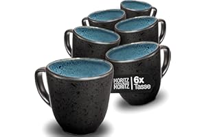 Moritz & Moritz ORGANIC Kaffeetassen Set 6er - Kaffeebecher Set Blau aus robustem Steinzeug mit einzigartigem Farbverlauf - Spülmaschinengeeignetes Tassenset