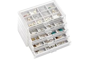 ProCase Porta Orecchini Organizer, Porta Gioielli da Cassetto con Divisori Regolabili, Porta Orecchini Chiuso da Camera, Vassoi per Gioielli Anelli Orecchini 5 Strati - Grigio