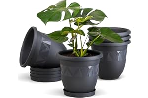 ‎PLASTARD Plastard Blumentöpfe 5er Set 35 cm Durchmesser Anthrazit runder Pflanzkübel mit Untersetzer aus Kunststoff witterungsbeständiger Übertopf großer Blumentopf
