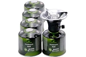 Tolegano Hornillo de camping con encendido piezoeléctrico, incluye 5 cartuchos de gas roscado de 500 g, cocina de gas propano, cocina de gas butano