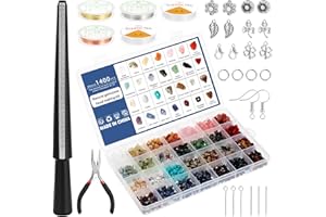 Knpwer 1600 Stck+Edelstein Kristall Perle Schmuck Machen Kit, 28 Farben Schmuckherstellungs Set für Edelsteinschmuck,Ringe Selber Machen Set,Kristallperlen Schmuck Basteln Bastelset Kit