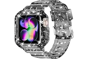 XYF Compatible with Crystal Clear Apple Watch Bands 45mm 44mm 46mm 42mm 41mm 40mm 38mm 49mm Bumper Protective Case for Women Men Jelly Sport Band for iWatch Ultra 2/1