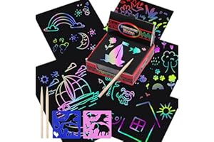 JIANTA Lot de 240 Carte à Gratter Enfant Kits de Scratch Art pour Enfants Adulte Cadeaux pour Enfants, Dessin a Gratter 6 Stylets en Bois + 6 Règles de Gabarit de Dessin, 8,5 x 8,5 cm
