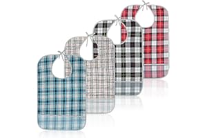 BORDEAG 4 Piezas Babero Adulto, Babero Adulto Impermeable, Baberos para Adultos con Atrapa Migas, Baberos Adultos Protector de Ropa para Personas Hombres Mujeres Mayores y Discapacitadas