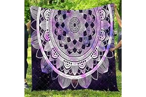 CHICKWING Chickwin Quilted Bedspread Single Double King Size, 3D Mandala Printed Coverlets Lightweight Microfiber Comforter Easy Care Sofa Blanket Throw for All Season (Purple,200x230cm)