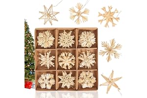 Zanfqvo 36 Stück Strohsterne Christbaumschmuck Set - Strohsterne Weihnachtsbaum - Natürlicher Stroh Anhänger für Tannenbaumschmuck und Weihnachtsdekoration