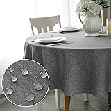 Yeahshion Tovaglia Rotonda Antimacchia Grigio Scuro Φ150cm, Tovaglia Impermeabile Effetto Lino Poliestere per Protezione Tavo
