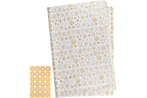 CHRORINE 50 Sheets Christmas Wrapping Paper Snowflake Tissue Paper with Snowflake Stikers for DIY Craft, Christmas Party Winter Party Decorations (Gold)