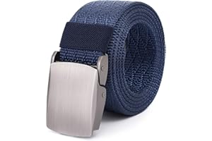 Mile High Life Nylonowy pasek tkany, outdoorowy pasek wojskowy, przycięty do 132 cm, szerokość 3,8 cm, bezpieczna plastikowa klamra TSA, Granatowy metal