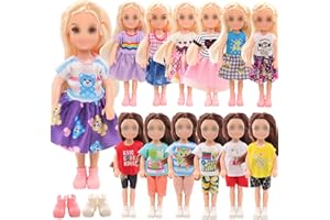 Festfun 7 Doll Clothes and Accessories 3 Sweet Dresses 2 Tops & Pants Outfits 2 Shoes for 6 inch Doll Girl Gift