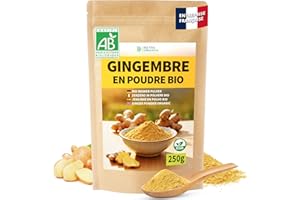 DETOX ORGANICA Poudre de Gingembre Bio 250 g – 100% Pure & Naturelle – Racine de Gingembre Moulue – Saveur Intense – Sachet Refermable – Idéal Infusions, Cuisine, Smoothies, Boost Immunité