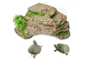 kathson Plataforma de tortuga con ventosas, tortuga, escalada, escalón, repisa, adorno de acuario, tortuga de roca, muelle flotante, terraza para anfibios, reptiles (amarillo)