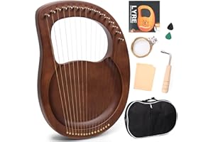 LOMUTY Arpa Lira 16 Corde In Mogano Arpa Piccola Strumento Musicale Lyres Lyre Harp Con Chiave Di Tunning, Tutorial Musicale, Corda di Ricambio, Plettri, Panno di Pulizia, Marrone Scuro, Plancton
