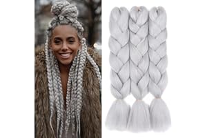 Dcbaboo Jumbo Braiding Hair Extensions 3packs 24inches, Light Grey