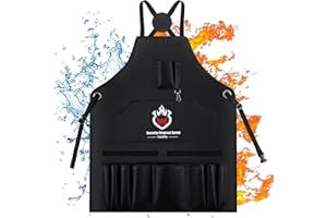 Tamfile BBQ Aprons for Men, Fireproof Apron for Women Waterproof Chef Apron with Multiple Pockets for Tools and Brushes, Non-itchy Silicone Coated Fibreglass 31.5'' Durable Apron Outdoor Home Kitchen