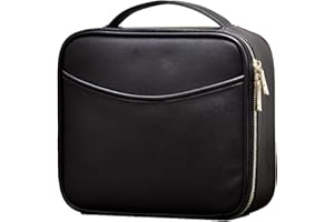 STAGIANT PU Leather Pocket Makeup Bag Cosmetic Case Travel Beauty Box Hairdressing Tools Organiser Storage Box Make Up Train Case with Removable Compartment, Black