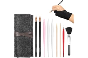YOLEV 11 herramientas de arte para rascar, herramienta de dibujo que incluye guante de artista, bolsa de herramientas, bolígrafos para colorear para rascar, lápiz capacitivo de madera, bolígrafos de