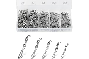 Realure 100 Pcs/5 Sizes Quick Change Fishing Rolling Swivels with Hanging Snaps 4# 6# 8# 10# 12# Sea Fishing Swivels and Clips for Fishing Lure to Line Connectors