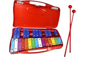 FUZHIK Glockenspiel 25 Lames en Métal avec Deux Mailloches - Mallette Plastique - Idéal Approche Musical Métallophone pour un Instrument de Musique Mise à Niveau Xylophone