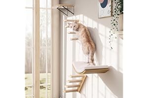 PELUOMOZ Katzen Kletterwand, Katzentreppe Wand Set mit 2 Stufen Quadratischer & Gebogenen Plattformen, Wandmontiertes Holz Katzenwandmöbel Set für Klettern Spielen Schlafen