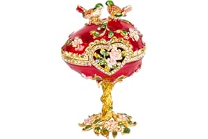 QIFU Vintage Hand Painted Easter Egg Style Jewelry Trinket Box Hinged, Unique Gift for Family