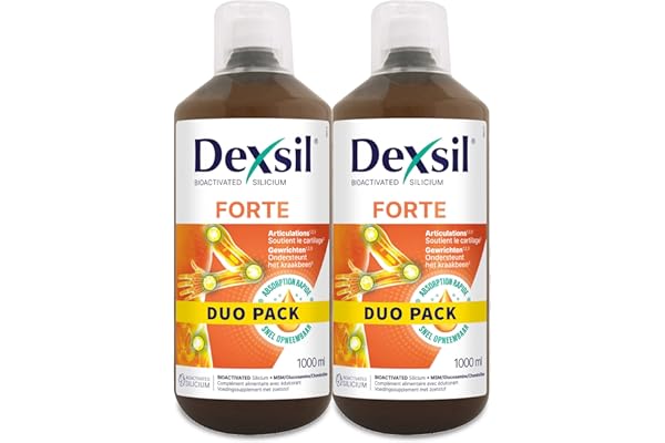 Dexsil Forte Articulations - Complément Alimentaire - Soutient les Articulations - Solution à Base de Silicium Organique, MSM, Glucosamine, Zinc et Cuivre - 1 l, Lot de 2