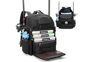 Rexmica Fishing Tackle Backpack with Cooler, Fishing Rod Bag Holds 2 Rods & Reels, Backpack with Cooling Compartment and Pockets for Tackle Boxes, Clothes or Other Gear, Poles, Bag Only